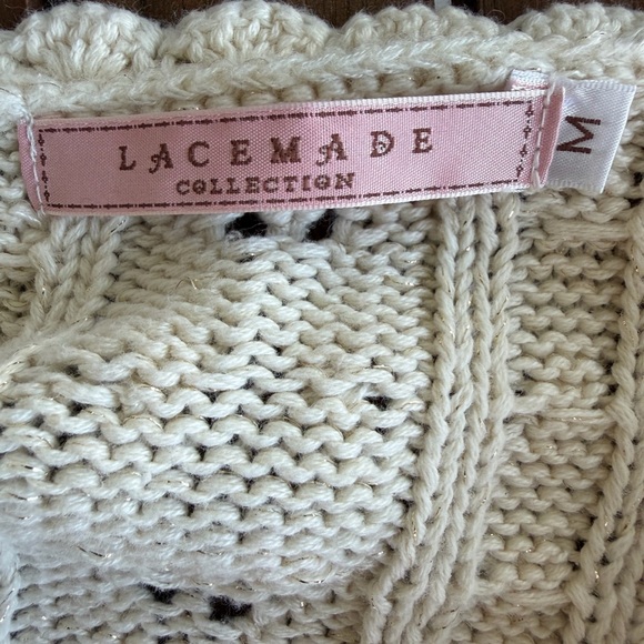 Lacemade Collection Ivory Cable Knit Midi Dress Crochet Lace Cottagecore Medium - Picture 10 of 10